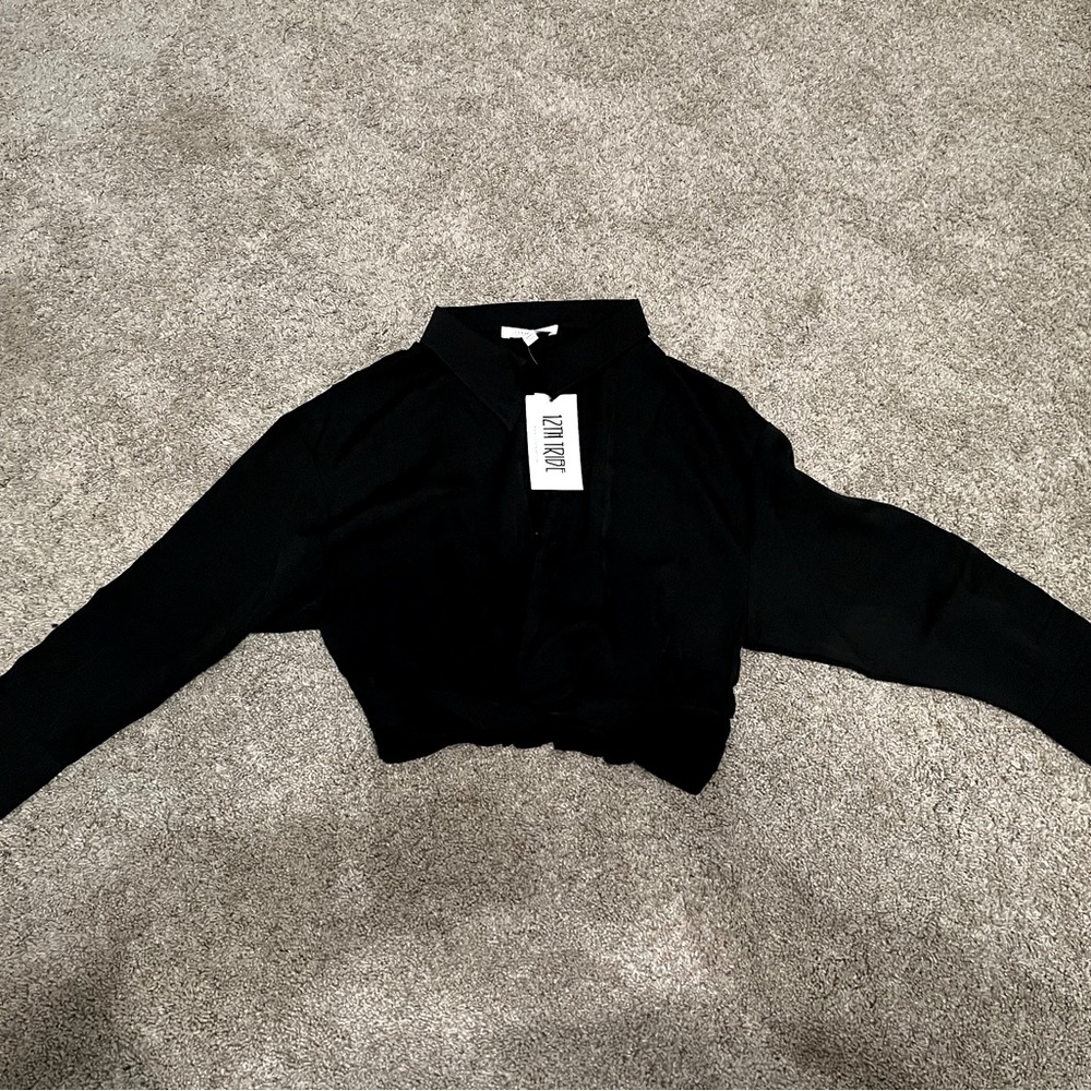 Black Button Up Crop Top